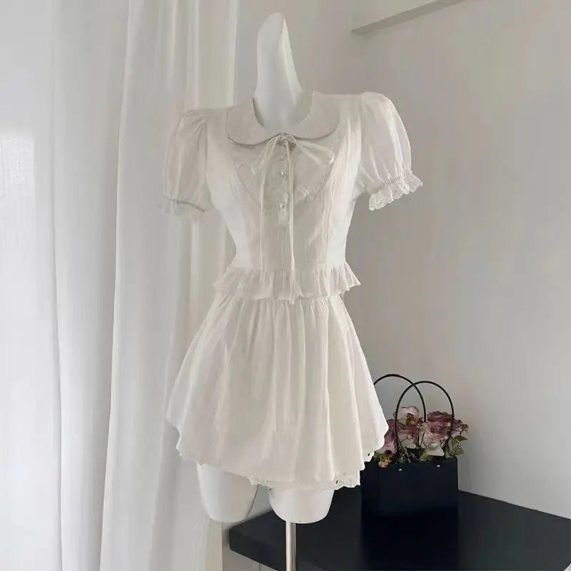 Yipinpay Summer Slim Sweet Elegant 2 Piece Set Women Evening Party Y2k Crop Top + Office Lady Causal Mini Skirt Korean Fashion