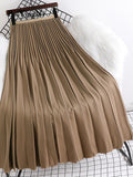 Yipinpay 2023 Spring Autunn Pleated Skirt Women Casual Fashion Elegant Solid Color High Waist Long Midi Skirts Ladies Chic Saia