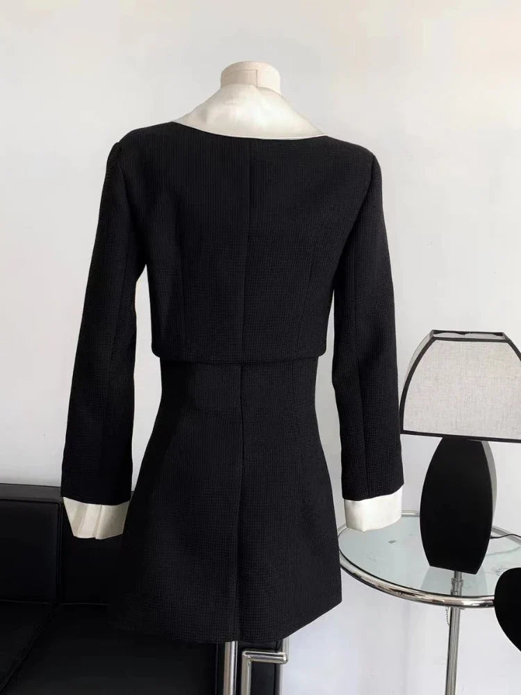 Yipinpay Winter Elegant Blazer Skirt Set Outfits Black Fashion 2 Piece Set Office Lady Y2k Crop Tops Slim Mini Skirt Woman Korean