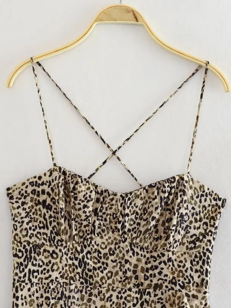 Yipinpay 2023 Leopard Print Corset Dress Woman Knot Slip Long Dress Women Summer Backless Sexy Midi Dresses Elegant Party Dresses