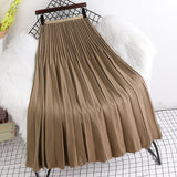 Yipinpay 2023 Spring Autunn Pleated Skirt Women Casual Fashion Elegant Solid Color High Waist Long Midi Skirts Ladies Chic Saia