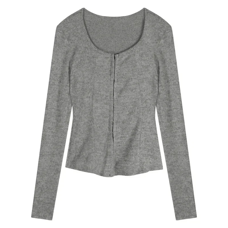 Yipinpay Autumn New Grey Casual Knitted Suits Sexy 2 Piece Skirt Set Woman Elegant Y2k Crop Tops + High Waist Slim Mini Skirt Korean