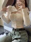 Yipinpay Sweater Woman Casual Long Sleeve Crop Tops Pure Color Elegant Pullover Korean Fashion Clothing Design 2023 Autumn Slim