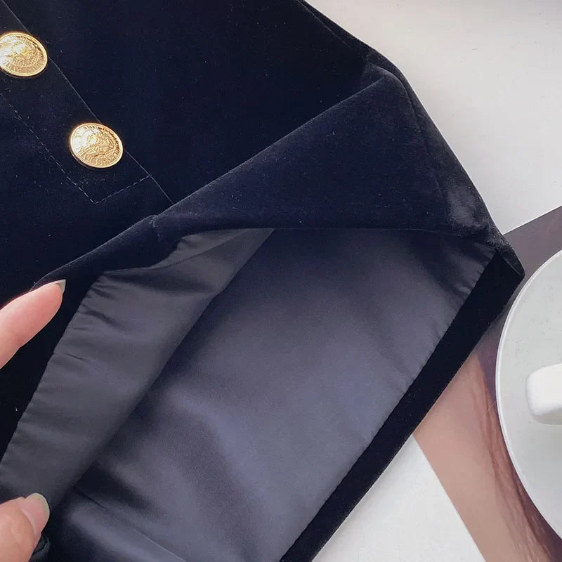 Yipinpay Black High Waist Slim Shorts Thicked Women's Winter New Korean Fashion Double-breasted Wide Leg Short Pants