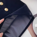 Yipinpay Black High Waist Slim Shorts Thicked Women's Winter New Korean Fashion Double-breasted Wide Leg Short Pants