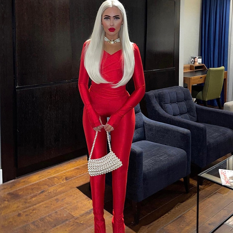 Yipinpay Piece Set Women Tracksuits Sexy V Neck Criss-cross Long Sleeve Wrap Corset Top+High Waist Split Pants 2023 Spring Fall