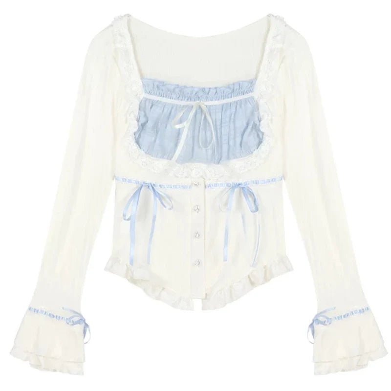 Yipinpay Spring Janpan Style Kawaii 2 Piece Skirt Sets Women Casual Sweet Crop Tops + Outwear High Waist Slim Mini Skirt Lolita Suit