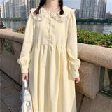 Yipinpay 2023 College Style Sweet Peter Pan Collar Lace Dress Women Cute Japanese Mid-length Spring/Autumn Woman Dress