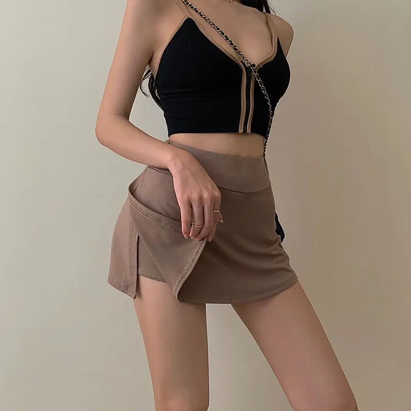 Yipinpay Skirt Women High Waist Sexy Girl Tight Bag Hip Short Skirt Summer Sports Culottes split A-line Mini skirt Y2K