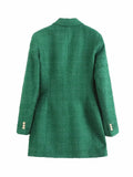 Yipinpay 2023 Green Long Blazer Woman Tweed Blazer Women Double Breasted Elegant Womens Jackets Long Sleeve Women's Spring Jacket