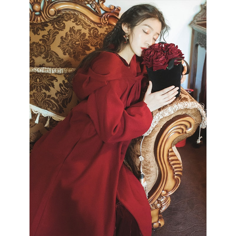 Yipinpay Vintage Autumn Winter Long Sleeve Women Coat Woolen Cloth Hooded Cloak Loose Cotton Padded Warm Retro Female Overcoat