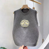 Yipinpay round neck knitted vest for women's inner wear, spring 2024 new sweater vest for external wear