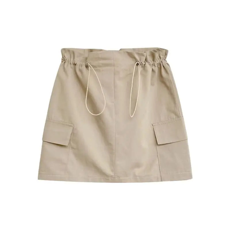 Yipinpay Spicy Girl American Retro Short Skirt for Women High Waist Slim Quick Drying Casual Drawstring Cargo Skirt Women Clothing