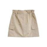 Yipinpay Spicy Girl American Retro Short Skirt for Women High Waist Slim Quick Drying Casual Drawstring Cargo Skirt Women Clothing