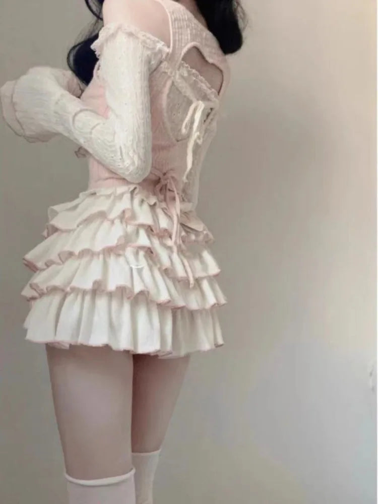 Yipinpay Summer Sweet 3 Piece Set Women Party Sexy Y2k Crop Top + Office Lady Casual Mini Skirt + Elegant Slim Vest Korean Fashion