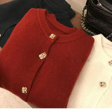 Yipinpay O-Neck Sweater French Elegant Single Breasted Women's Spring Autumn Winter New Fashion All-match Long Sleeve Top Coat