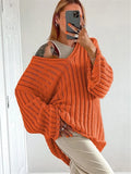 Yipinpay V-Neck Oversized Women's Sweater Long Sleeve Hollow Out Striped Knit Tops Winter 2024 Trend Casual Loose Pullover Sweaters