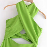 Yipinpay 2023 Cut Out Halter Dress Woman Green Backless Long Dress Women Summer Sexy Party Dresses Holiday Off Shoulder Midi Dresses