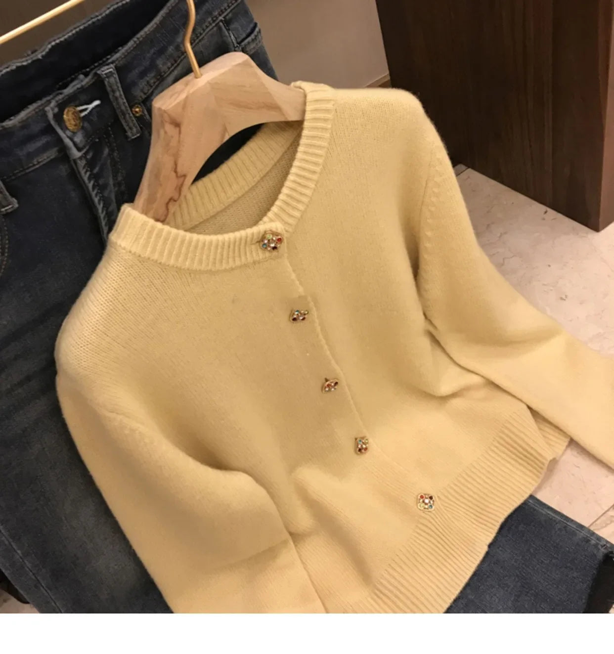Yipinpay O-Neck Sweater French Elegant Single Breasted Women's Spring Autumn Winter New Fashion All-match Long Sleeve Top Coat