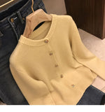 Yipinpay O-Neck Sweater French Elegant Single Breasted Women's Spring Autumn Winter New Fashion All-match Long Sleeve Top Coat
