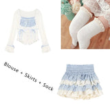 Yipinpay Spring Janpan Style Kawaii 2 Piece Skirt Sets Women Casual Sweet Crop Tops + Outwear High Waist Slim Mini Skirt Lolita Suit