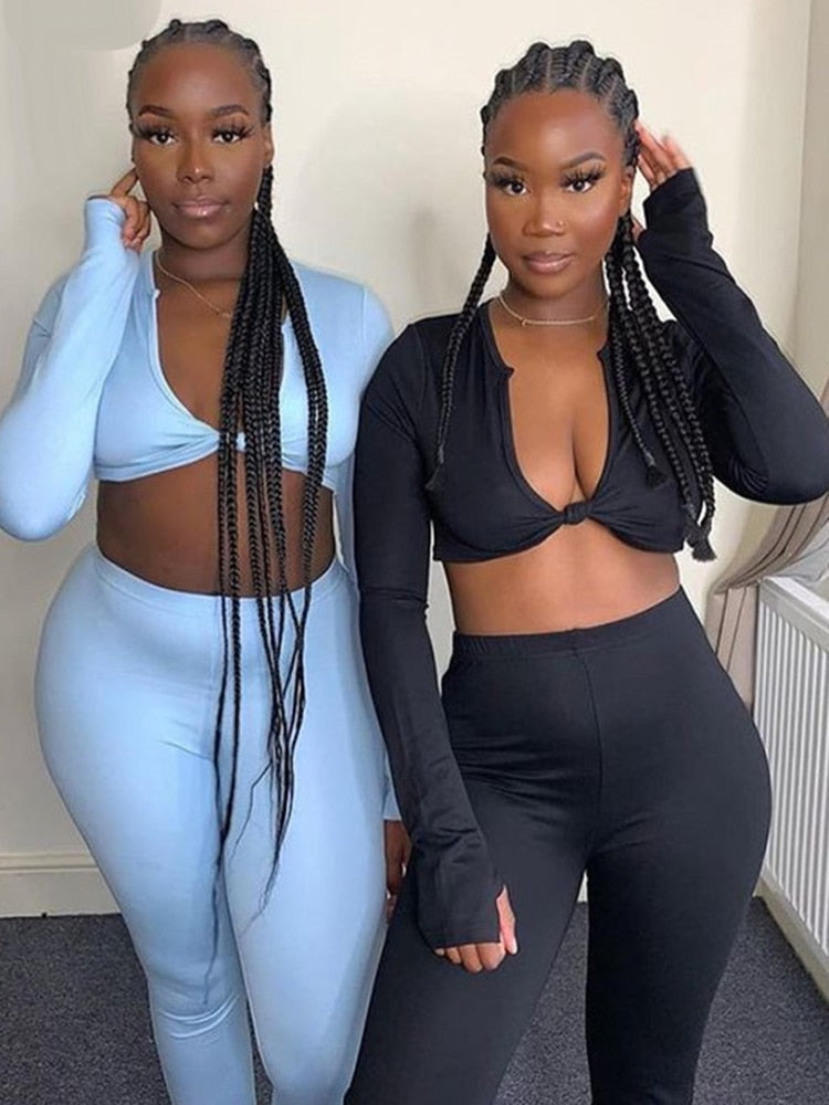 Yipinpay 2 Piece Outfits For Women Sexy Long Sleeve Crop Tops Drawstring Leggings Pants Sets Casual Sporty Sweatpants Tracksuits