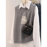 Yipinpay round neck knitted vest for women's inner wear, spring 2024 new sweater vest for external wear