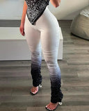 Yipinpay Women Clothing Two Piece Set Paisley Scarf Print Tube Top & Ombre Stacked Pants Set Fenale Fashion Casual Tops Suit