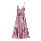 Yipinpay 2023 Print Backless Long Dress Women Summer Ruffle Slip Dress Woman Sleeveless Sexy Midi Dresses Ruched Beach Party Dresses