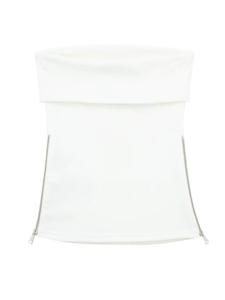 Yipinpay Off Shoulder Corset Top Women Zipper White Tube Top Female Backless Sexy Tops Woman Bustier Sleeveless Streetwear Y2k Tops