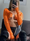 Yipinpay Women Ribbed Knit Cropped Tops Sexy Knitted Long Sleeve Cardigan Sweaters for Ladies Casual Shirts Pullovers Spring 2024