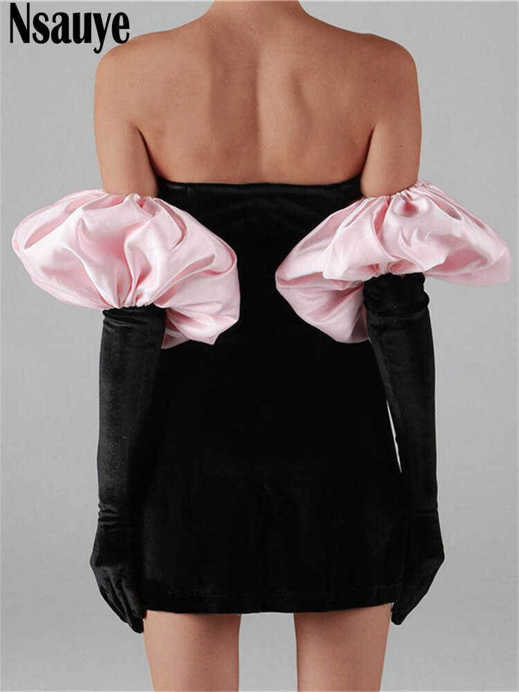 yipinpay 2023 Long Puff Sleeve Off Shoulder Autumn Winter Elegant Evening Party White Black Mini Dress Sexy Women Kawaii Dresses