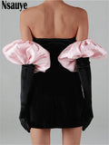 yipinpay 2023 Long Puff Sleeve Off Shoulder Autumn Winter Elegant Evening Party White Black Mini Dress Sexy Women Kawaii Dresses