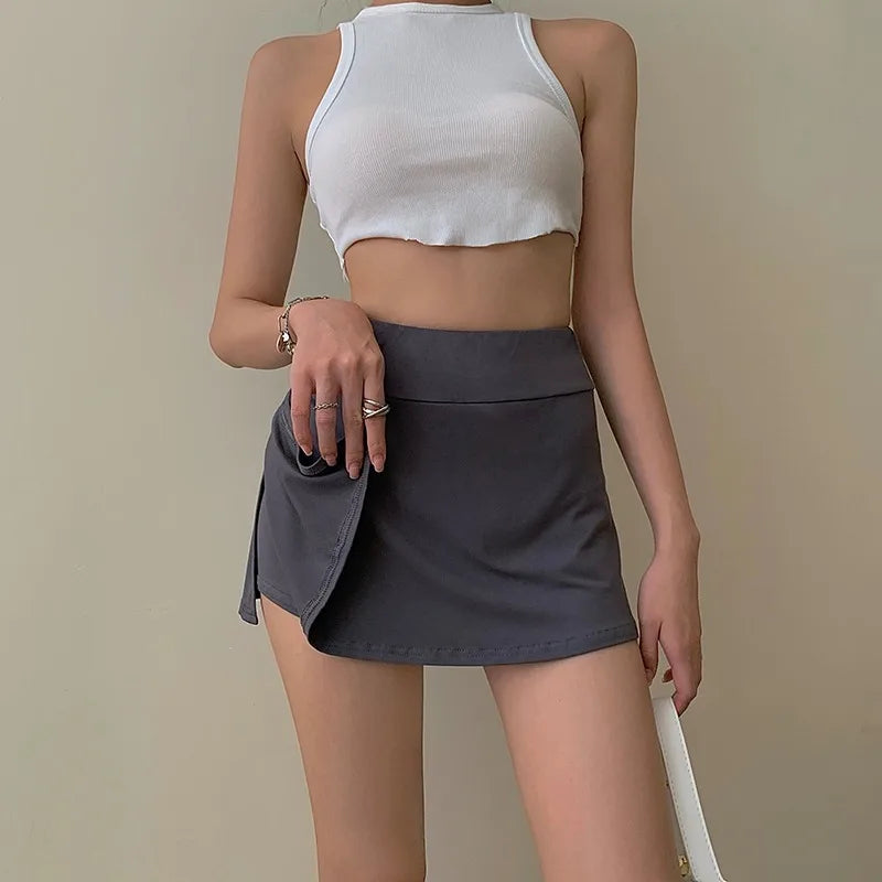 Yipinpay Skirt Women High Waist Sexy Girl Tight Bag Hip Short Skirt Summer Sports Culottes split A-line Mini skirt Y2K