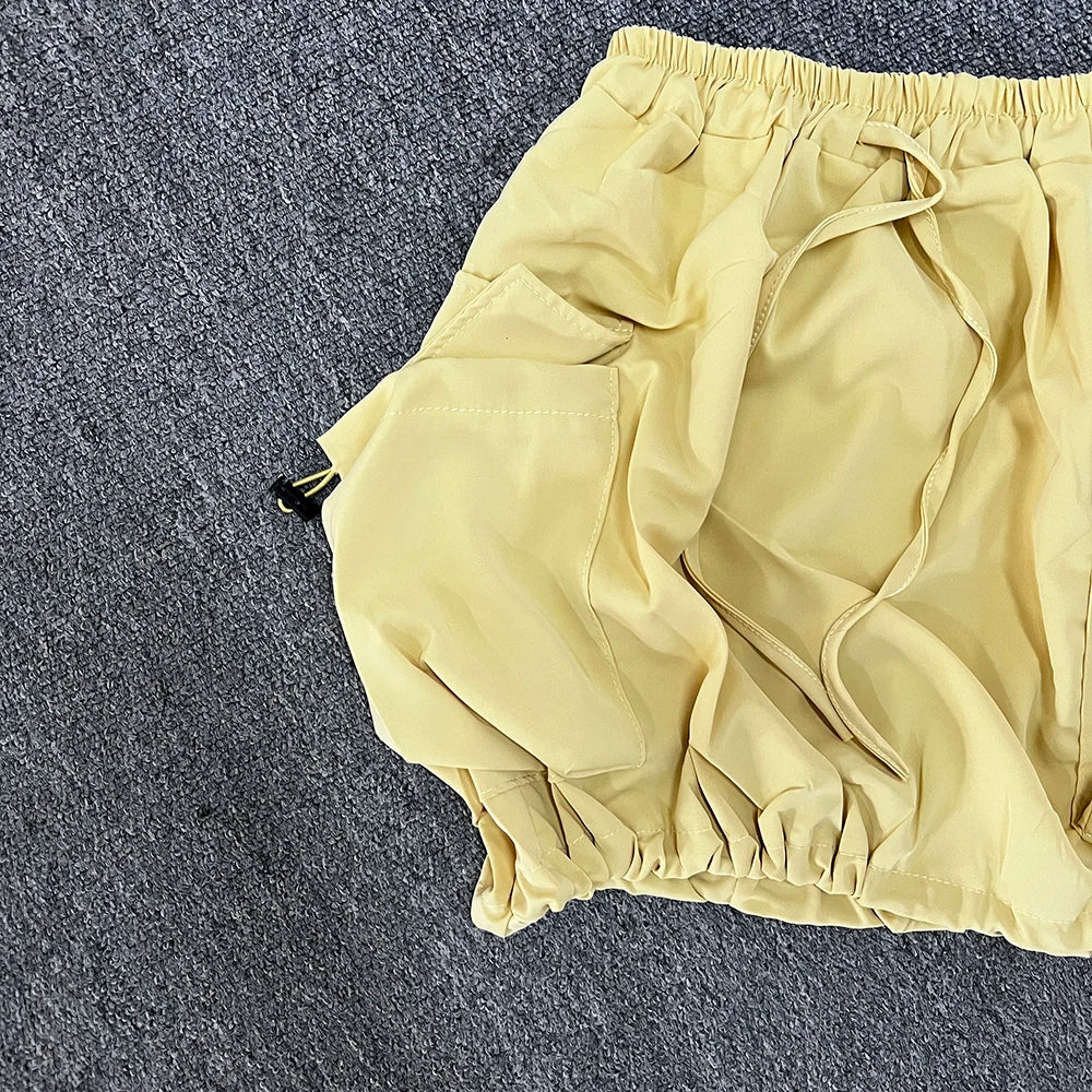 Yipinpay Summer Women Skirts American Spicy Girls Drawstring Cargo Half Skirt High Waist Versatile Causal Slim Short Skirt for Women