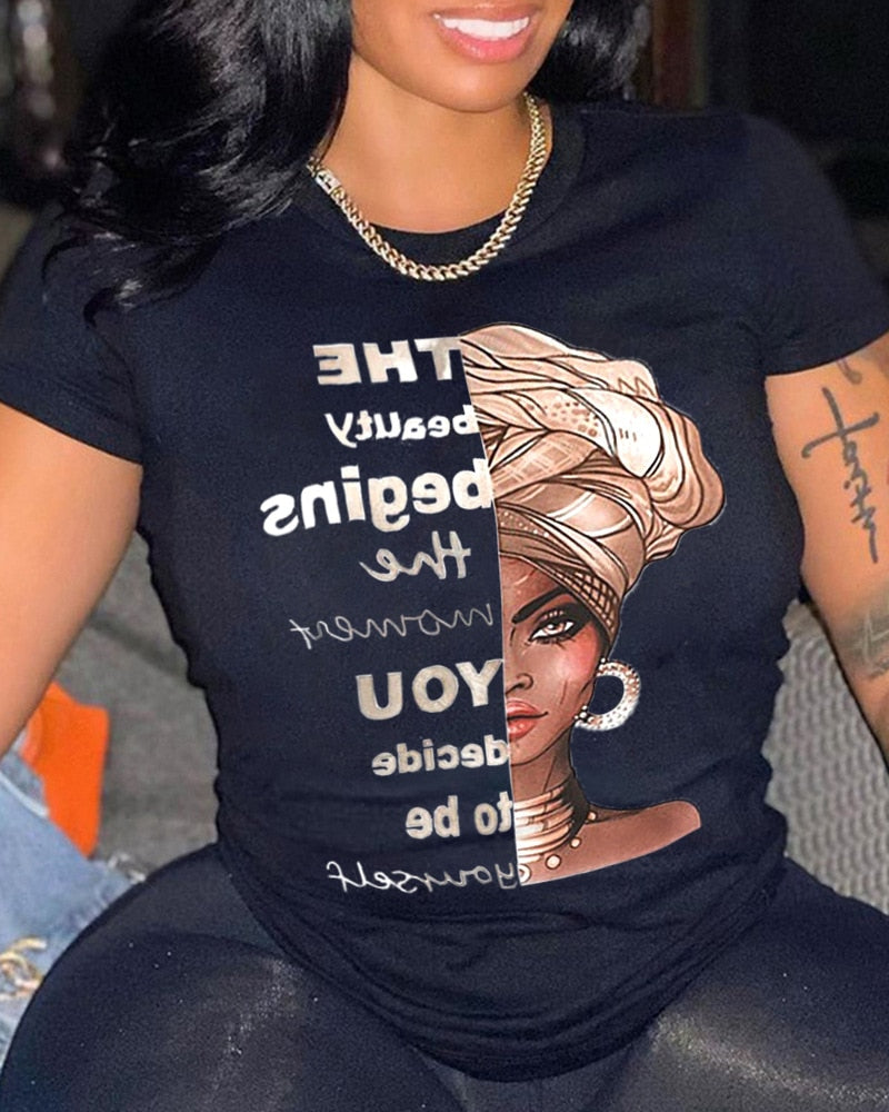 Yipinpay summer women's t shirt short sleeve Printed Letter Tops female clothing