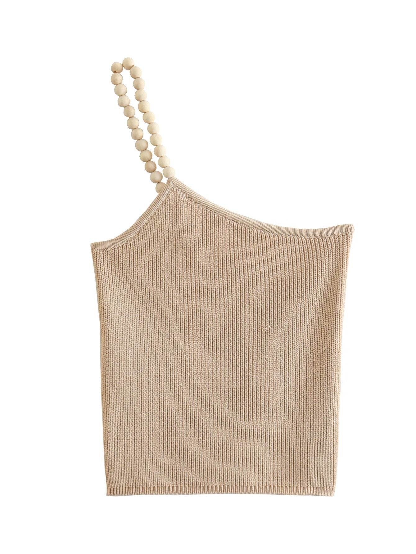 Yipinpay Beaded Crop Top Women Asymmetrical Off Shoulder Knit Top Female Beige Sexy Tops Woman Summer Backless Streetwear Y2k Tops