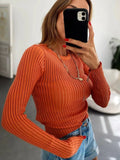 Yipinpay White Ribbed Knit T-Shirts Ladies See-Through Rib Sweater Tops Spring New Outfits Pullover Long Sleeve Casual Top Tees