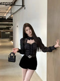 Yipinpay Shirts Women Lace Patchwork Hollow Out Long Sleeve Winter Fashion Slim Crop Tops Female Blouse French Style Chic