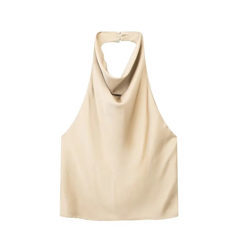 Yipinpay 2023 Black Crop Top Women Satin Halter Top Female Backless Sexy Tops Woman Sleeveless Off Shoulder Top Party For Woman