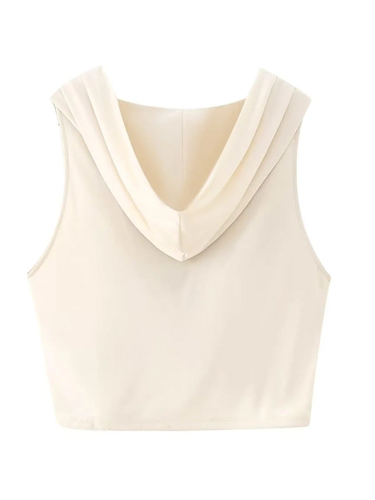 Yipinpay Pleated Crop Top Woman Sleeveless Hooded Blouses Women Casual Fashion Woman Blouse 2023 Streetwear Cropped Blouses Female