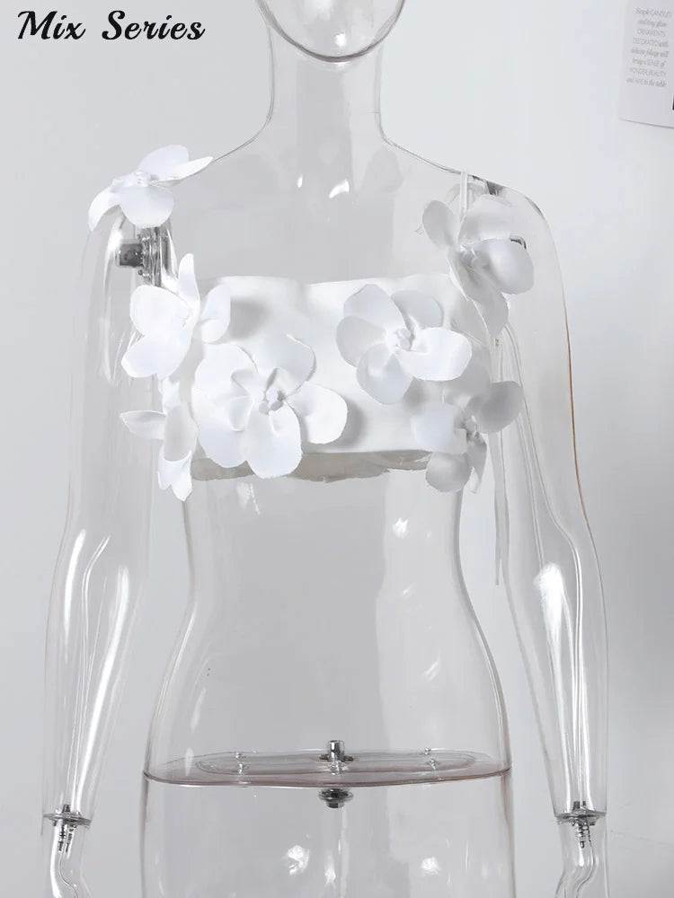 Yipinpay Flower Lace-up Spaghetti Strap Top Women White Backless Sleeveless Crop Tops 2024 Spring Summer Fashion Ladies New Sexy Vest