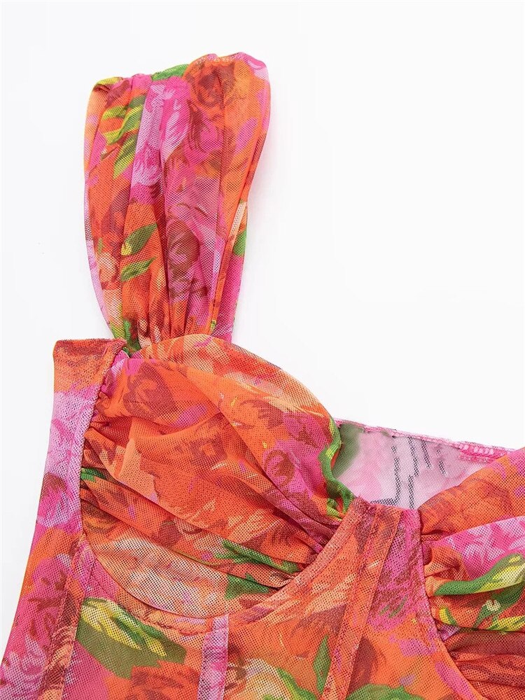 Yipinpay Floral Tulle Corset Top Women Mesh Crop Top Woman Off Shoulder Bustier Sexy Tops Y2k Backless Tank Tops For Women 2023