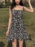 Yipinpay 2023 Floral Printed Women's Dress Vintage French Elegant Casual High Waist Thin Off Shoulder Sleeveless Midi Slip Dresses
