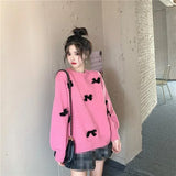 Yipinpay Sweet Sweater Pullover Women Autumn Winter Loose Bow Outwear Knitted Tops O Neck Warm Female Jumper Casual Fashion