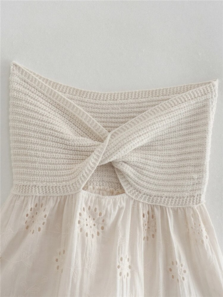 Yipinpay 2023 Knit Crop Top Women Cut Out Tube Top Female Woman Beige Embroidery Off Shoulder Top Y2k Sleeveless Summer Sexy Tops