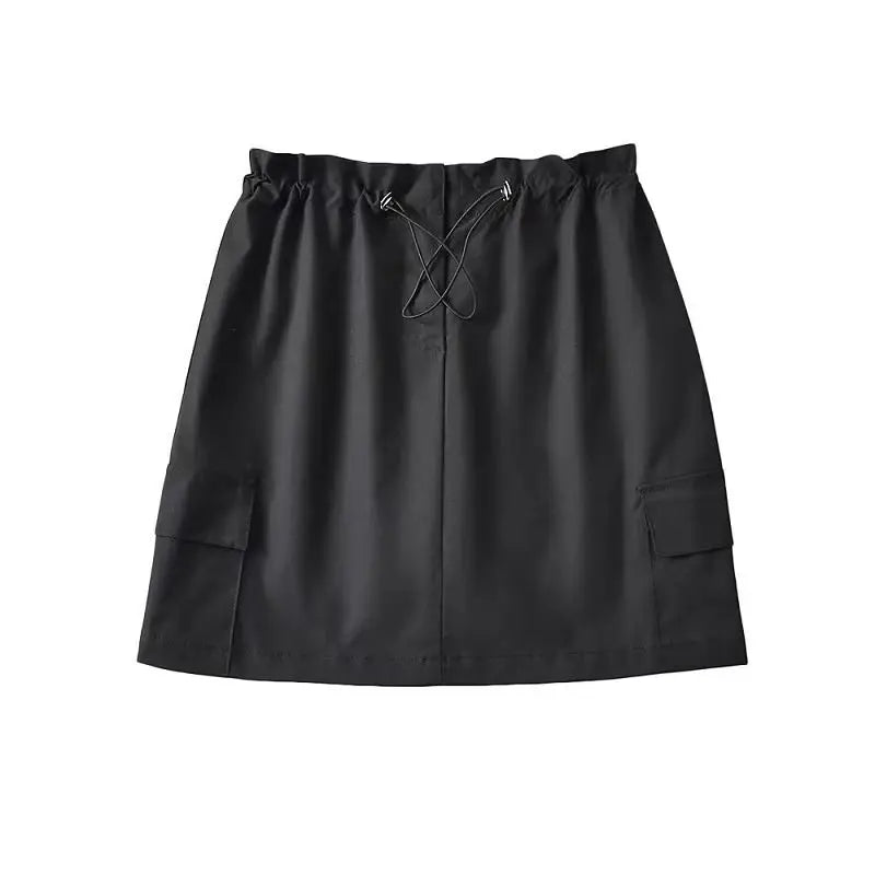 Yipinpay Spicy Girl American Retro Short Skirt for Women High Waist Slim Quick Drying Casual Drawstring Cargo Skirt Women Clothing