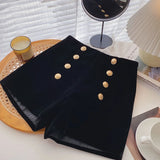 Yipinpay Black High Waist Slim Shorts Thicked Women's Winter New Korean Fashion Double-breasted Wide Leg Short Pants