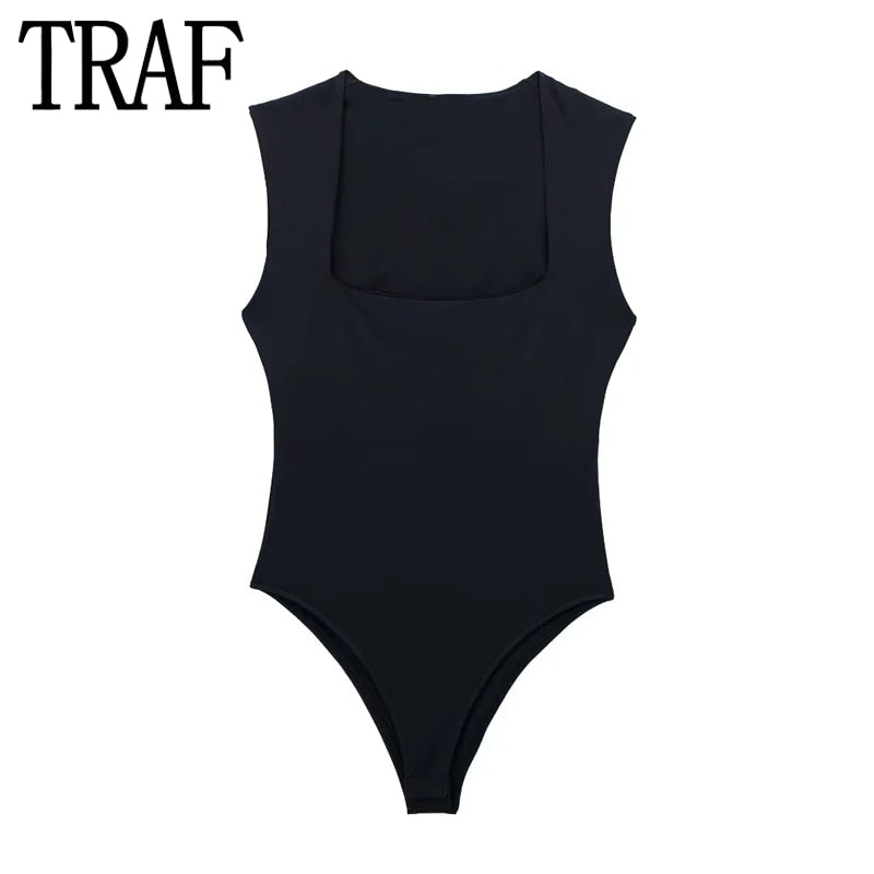 Yipinpay 2023 Black Body Woman Square Neck Sexy Lingerie For Women Body Sleeveless Bodysuit Women Wide Straps Bodycon Summer Tops
