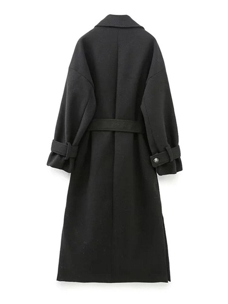 Yipinpay Black Long Coat For Women Long Sleeve Elegant Winter Woman Coats 2023 Fashion Belt Winter Overcoat Female New In Outerwears